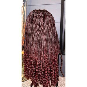 NEW 24” Braided Boho Lace Wig with Curls-burgundy and black